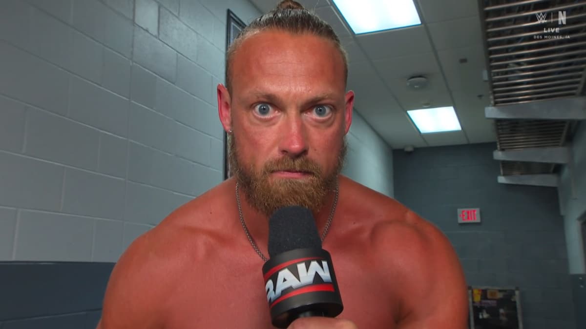 Big Cass with bulging eyes backstage at WWE Raw