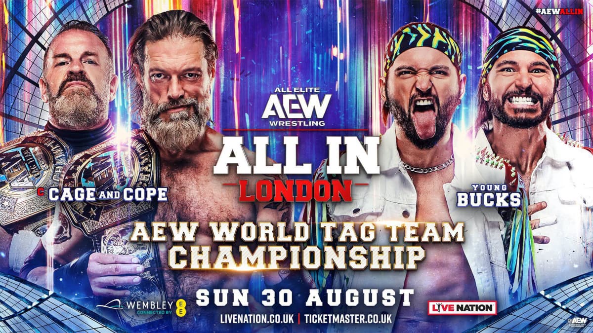 Cope & Cage vs. The Young Bucks graphic for AEW All In 2026