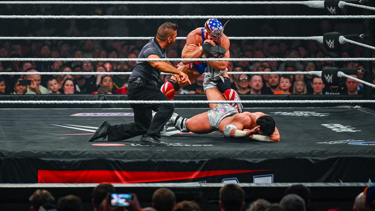 El Grande Americano with an ankle lock on Dragon Lee on WWE Raw
