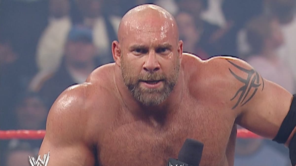 Goldberg looking into the camera on WWE Raw in January 2004