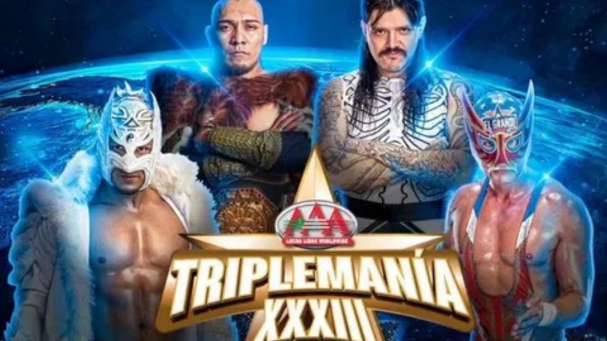 match graphic for Mega Title match at AAA TripleMania