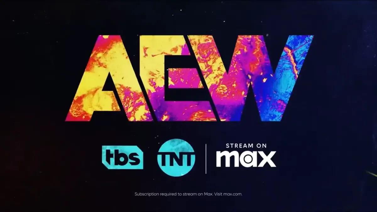 Logo for AEW featuring TBS, TNT, and Max logos