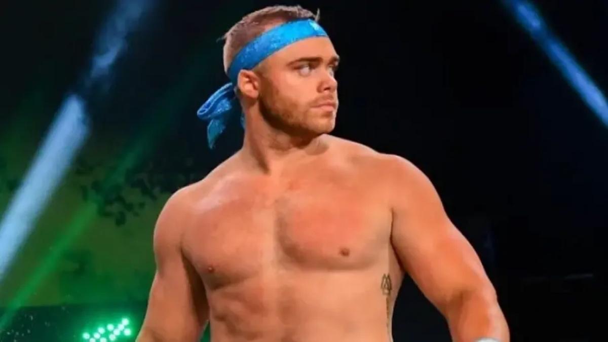Austin Gunn in AEW in 2021 wearing a blue headband