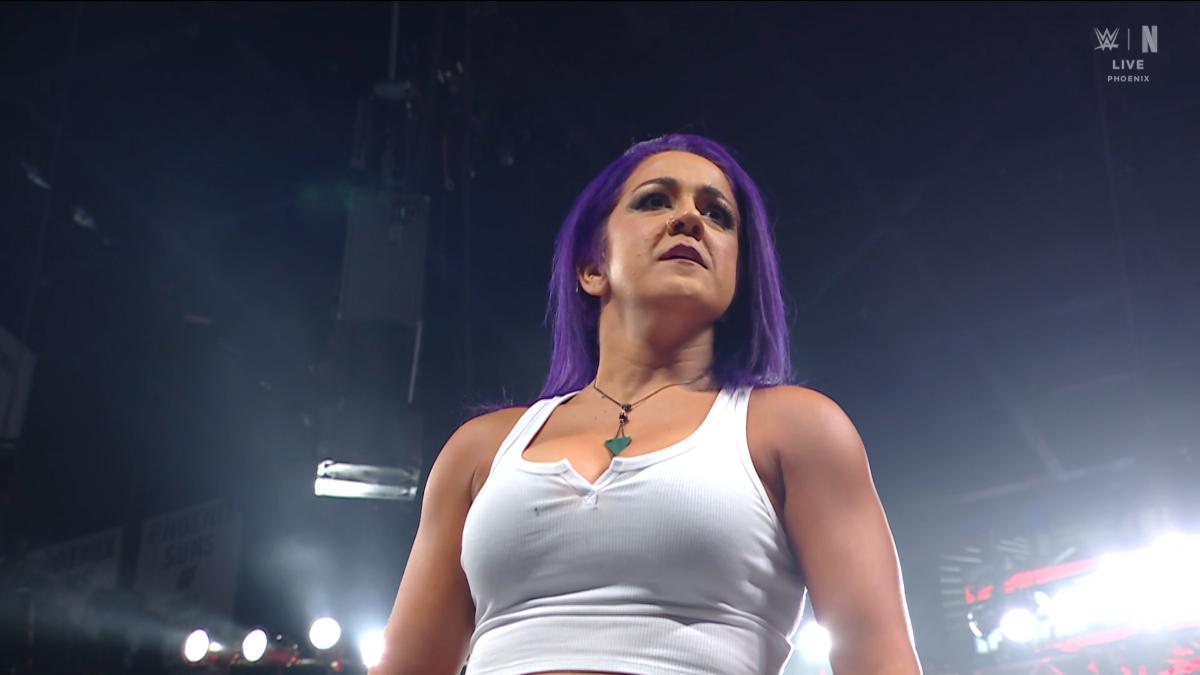 Bayley in a white vest on WWE Raw in June 2025