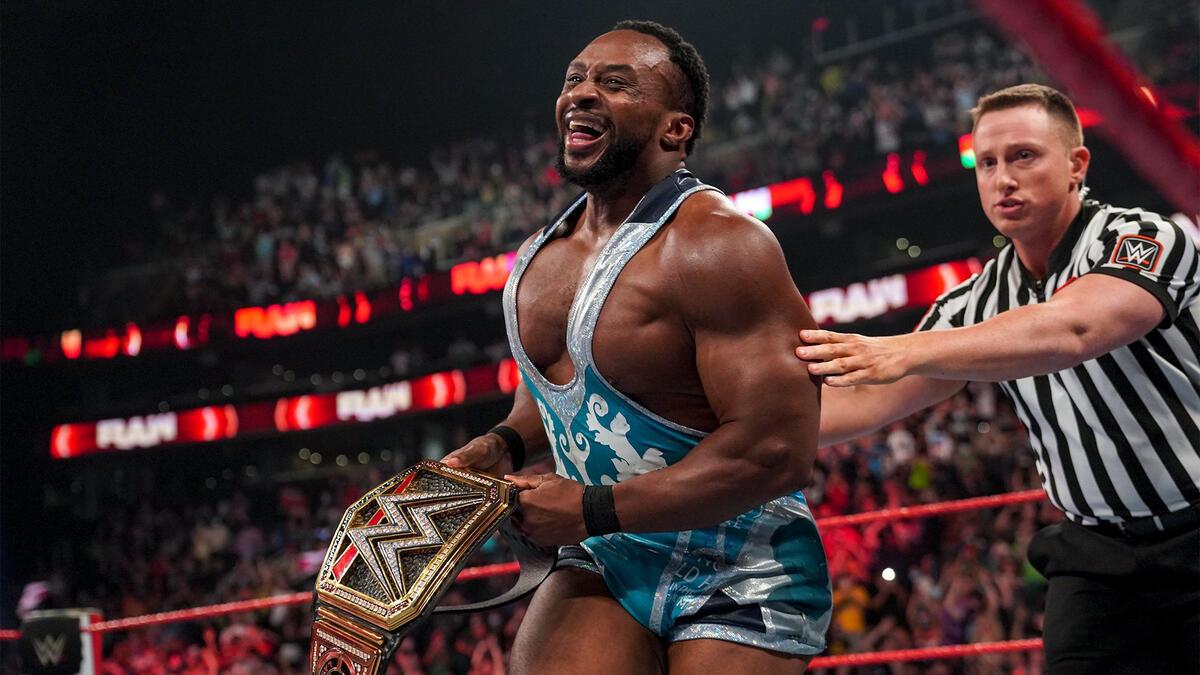 Big E smiling after winning the WWE Title