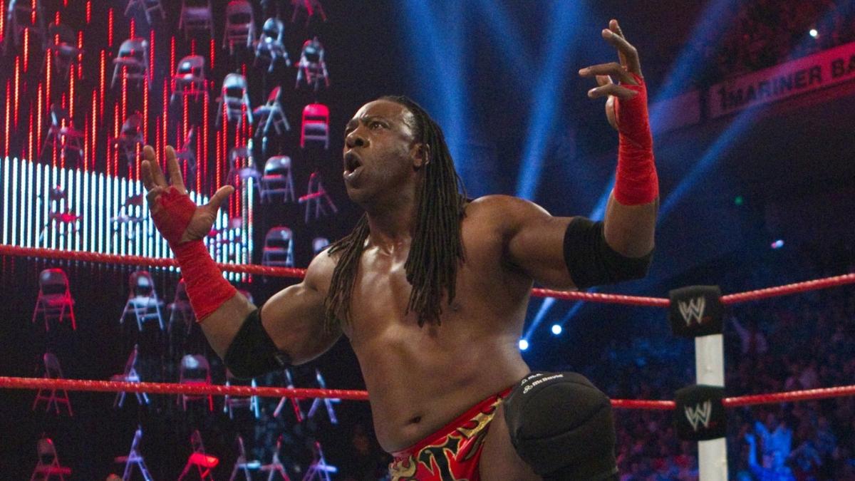 Booker T prepares to execute the Spinaroonie at WWE TLC 2011