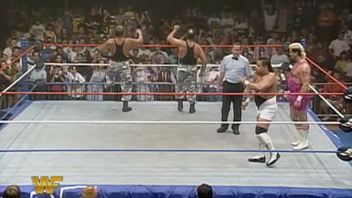 Bushwhackers marching about on WWE Raw