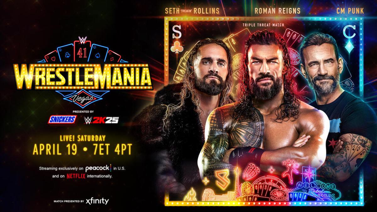 Graphic for CM Punk vs. Roman Reigns vs. Seth Rollins