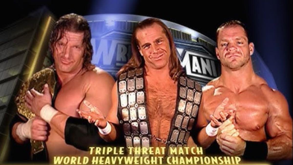Graphic for Triple H vs. Shawn Michaels vs. Chris Benoit at WWE WrestleMania 20