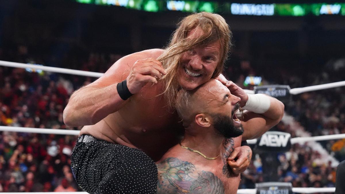 Chris Jericho placing his hair over Ricochet's bald head at AEW Dynasty 2026