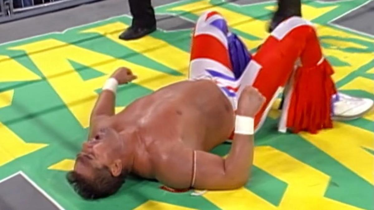 Davey Boy Smith lying on his back at WCW Fall Brawl 1998
