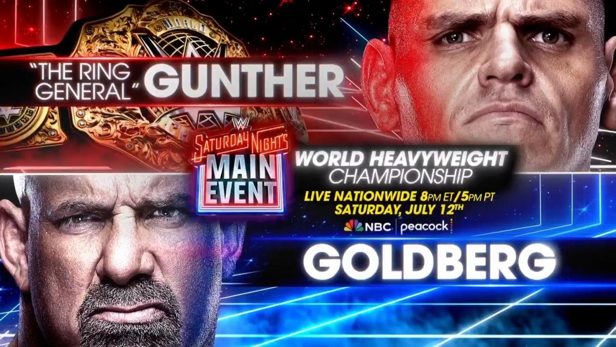 A graphic promoting the match between Goldberg and Gunther at WWE Saturday Night's Main Event