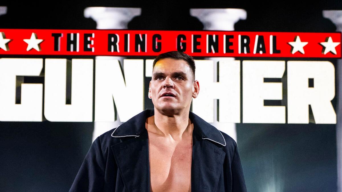 Gunther makes his entrance for a match during a March 2025 live event