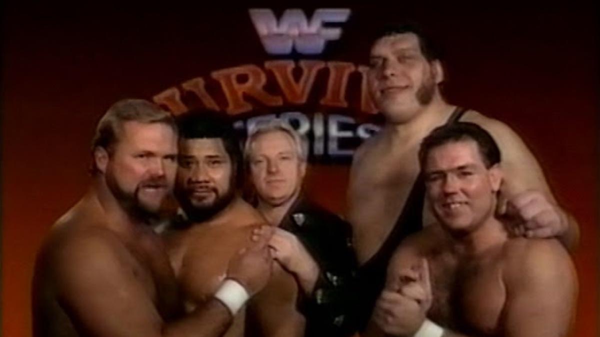 The Heenan Family cutting a promo ahead of WWE Survivor Series 1989