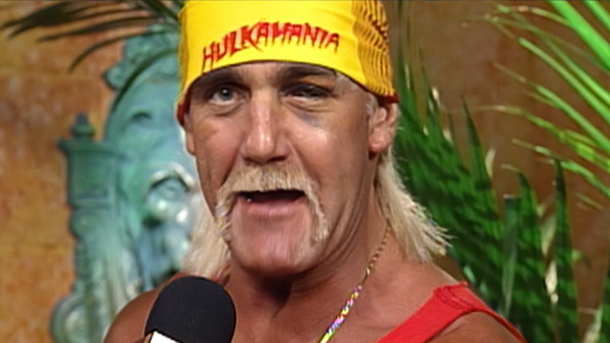 Hulk Hogan - sporting a nasty shiner to his left eye - delivers a promo backstage at WWE WrestleMania IX