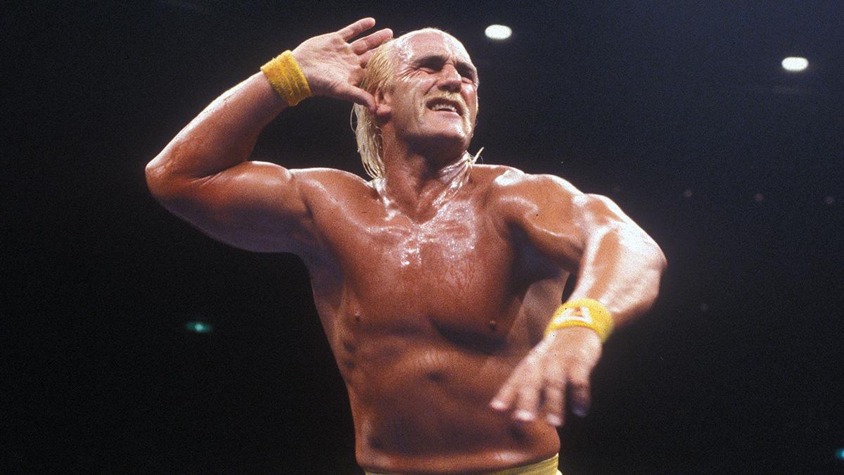 Hulk Hogan cupping his ear at NJPW Wrestling Dontaku 1993