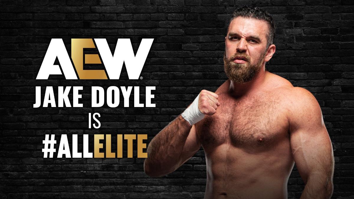 Jake Doyle is All Elite graphic with Doyle stood on the right hand side