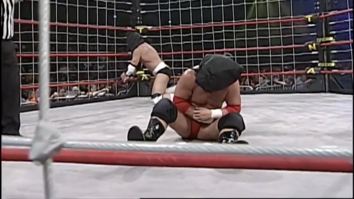 Chris Harris and James Storm with bags on their head at TNA Lockdown 2007