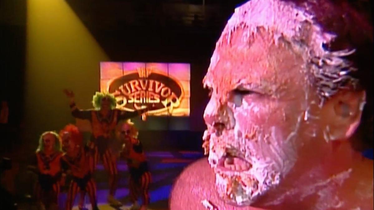 Jerry Lawler covered in pie at WWE Survivor Series 1994