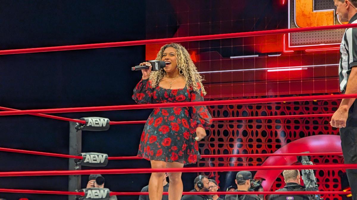 JoJo Offerman doing ring announcing on AEW Collision