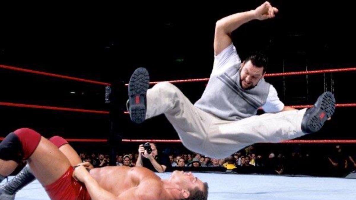 Joey Abs hitting a leg drop on WWE TV