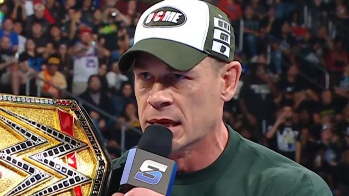 John Cena cutting a promo as WWE Champion