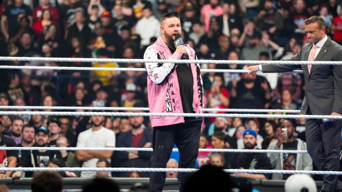 Kevin Owens cutting a promo on SmackDown 