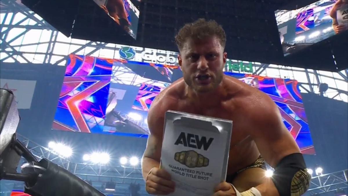 MJF celebrates with a contract at AEW All In Texas