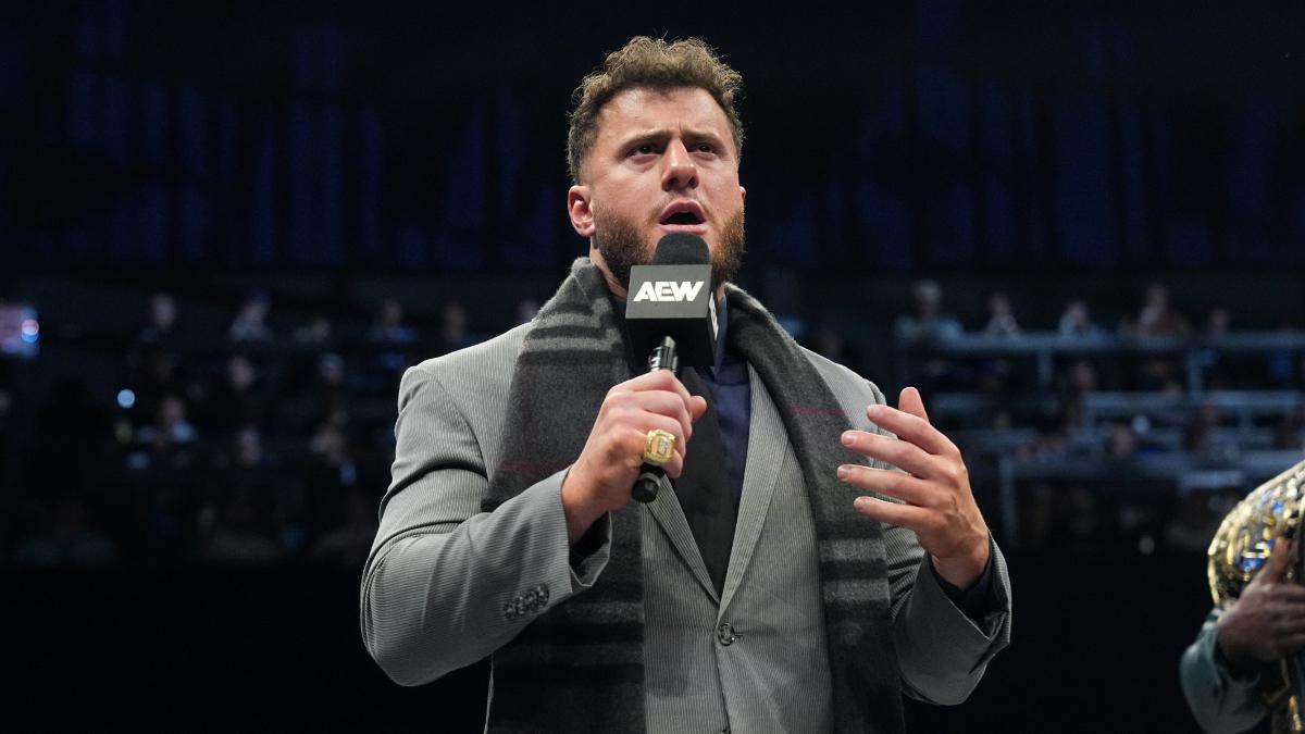 MJF in a suit cutting a promo on AEW Dynamite in June 2025