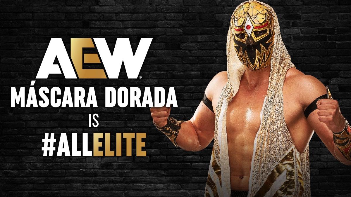 Graphic for 'Mascara Dorada is All Elite' with Mascara Dorada on the right hand side