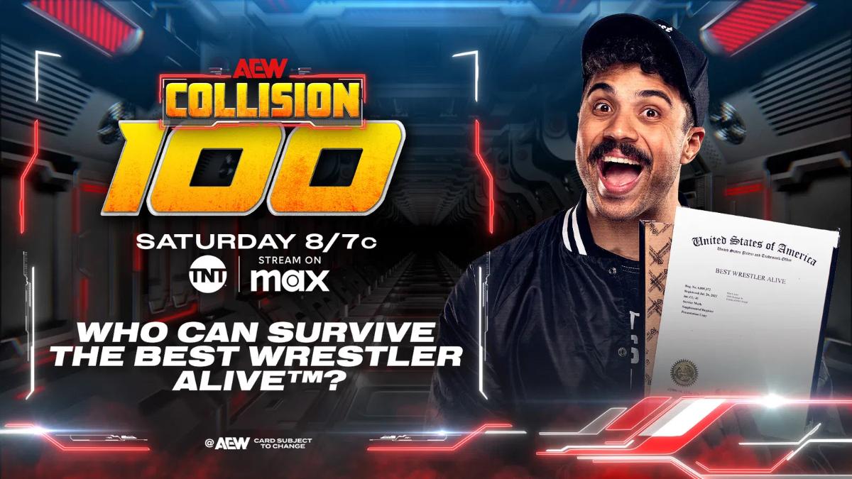 Graphic for Max Caster's open challenge at AEW Collision 100
