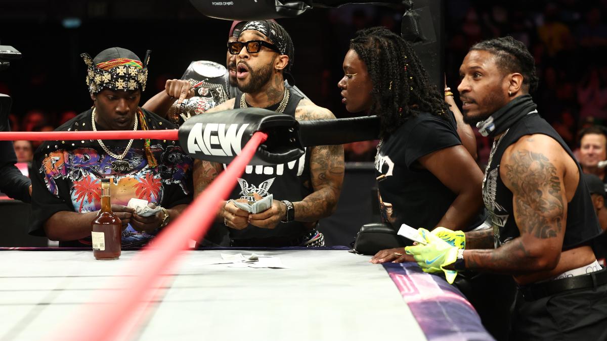 Prince Nana and Shane Taylor promotions gambling at ringside on AEW Collision