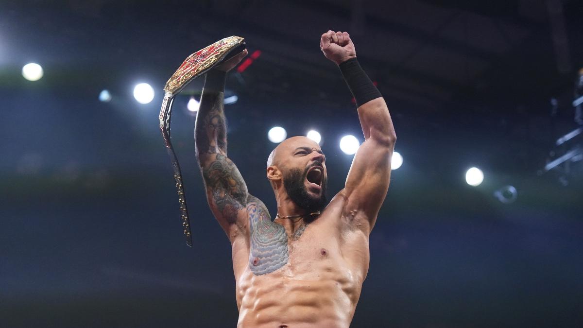Ricochet raising the AEW National Title