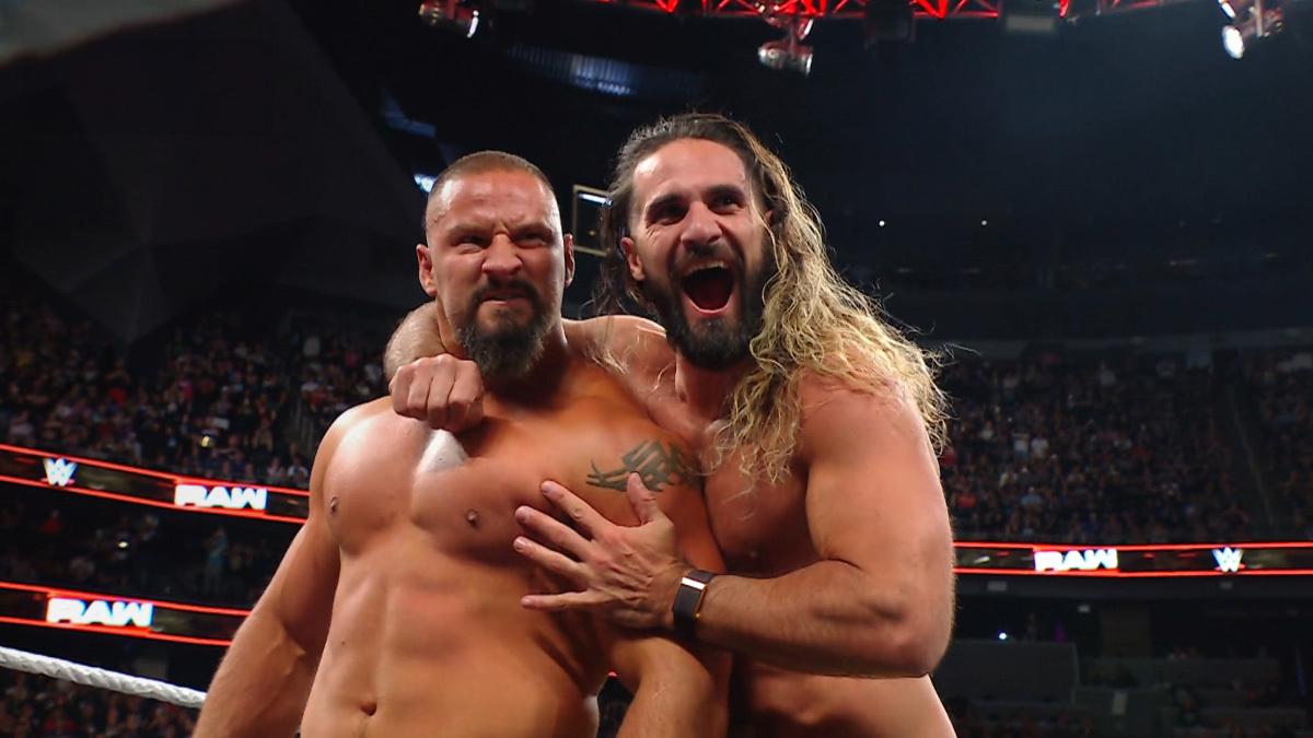 Seth Rollins hugging Bron Breakker on WWE Raw after WrestleMania 41
