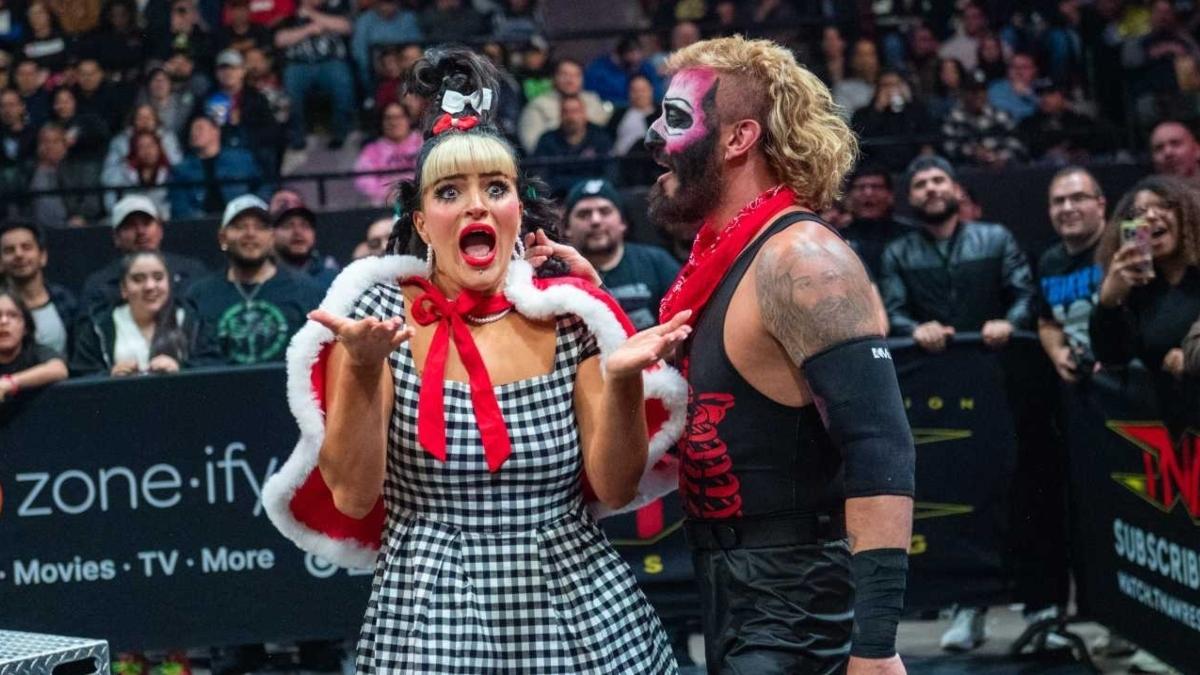 Stephanie De Lander looks shocked as Mance Warner stands next to her at TNA Final Resolution 2025