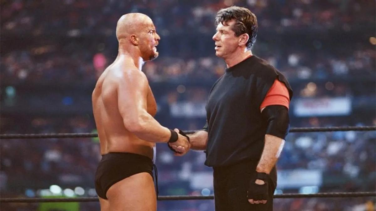 Steve Austin and Vince McMahon shaking hands