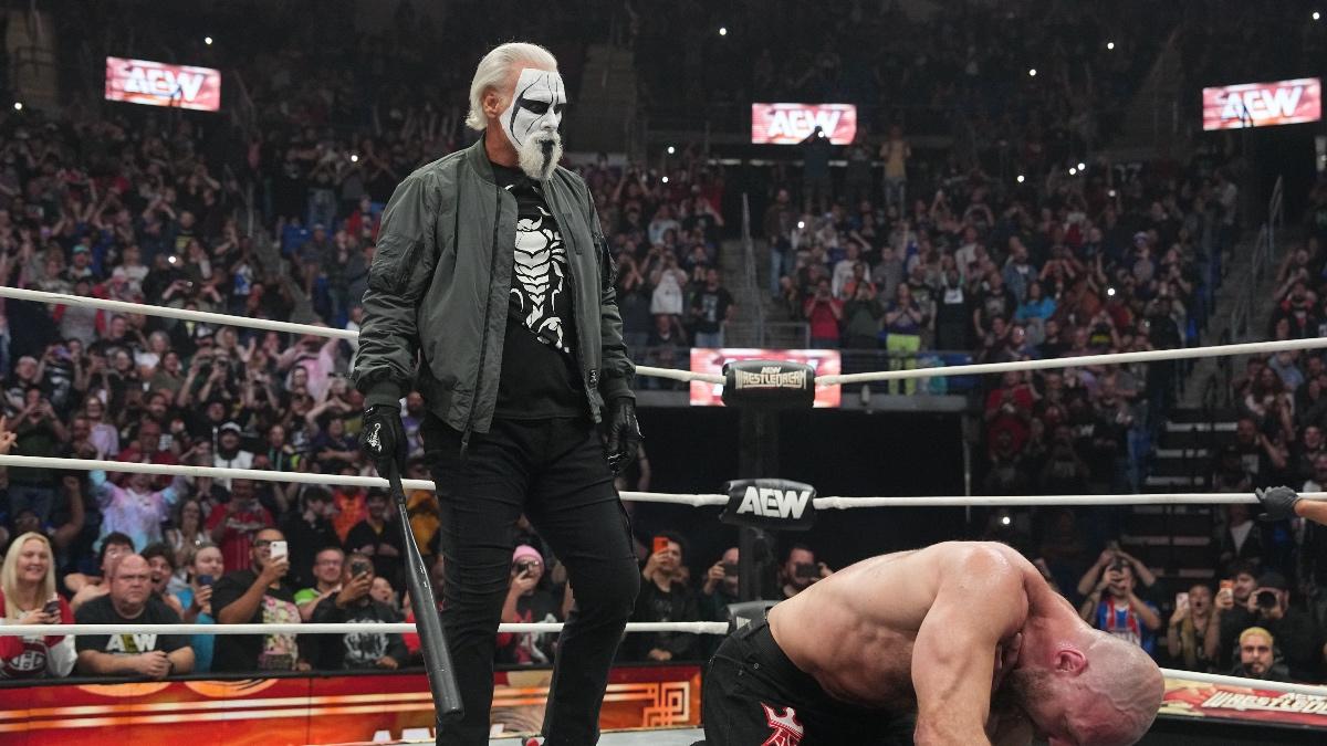 Sting standing above Jon Moxley at AEW WrestleDream 2025
