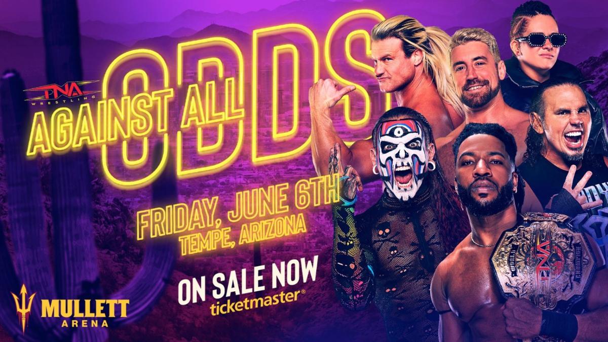 Poster for TNA Against All Odds featuring Trick Williams, Nic Nemeth, and The Hardys