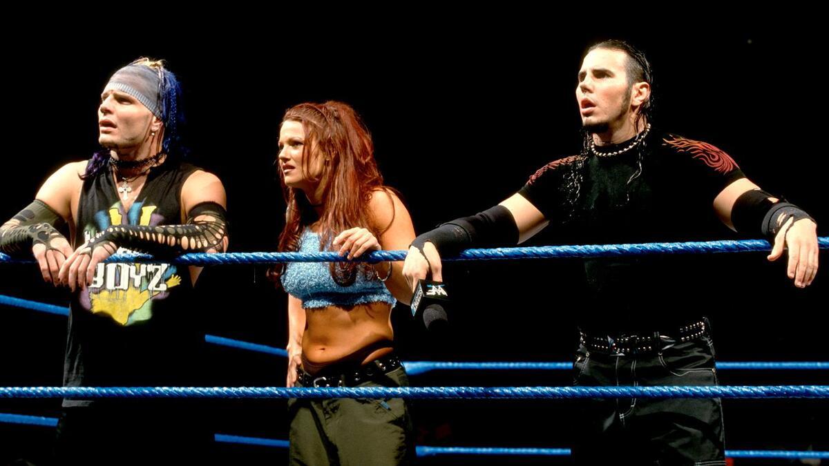 Jeff Hardy, Lita and Matt Hardy stood in a WWE SmackDown ring