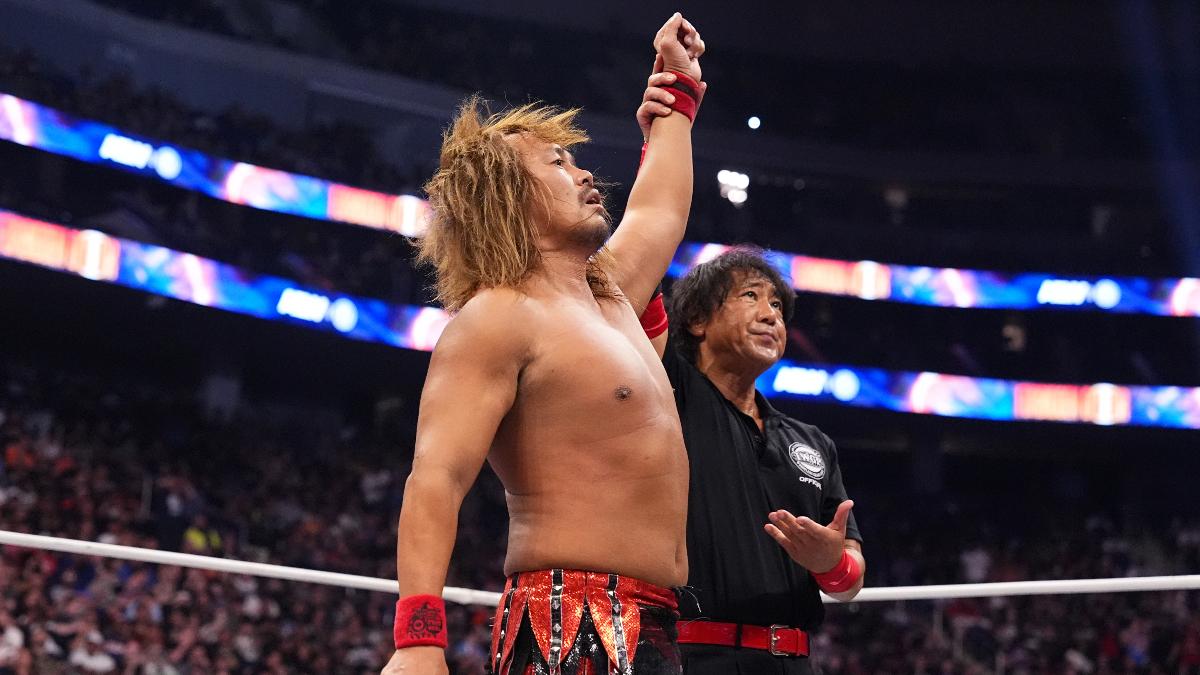 Tetsuya Naito with his arm raised following a win at AEW x NJPW Forbidden Door 2024