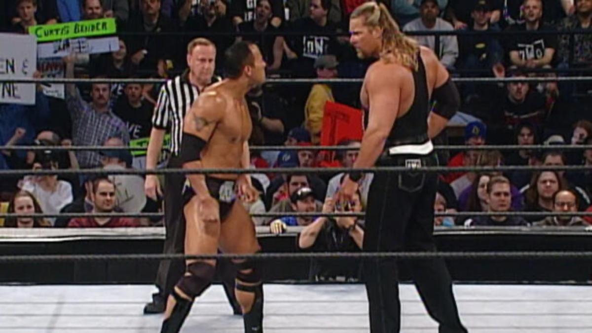 The Rock squaring off with Kevin Nash on WWE SmackDown