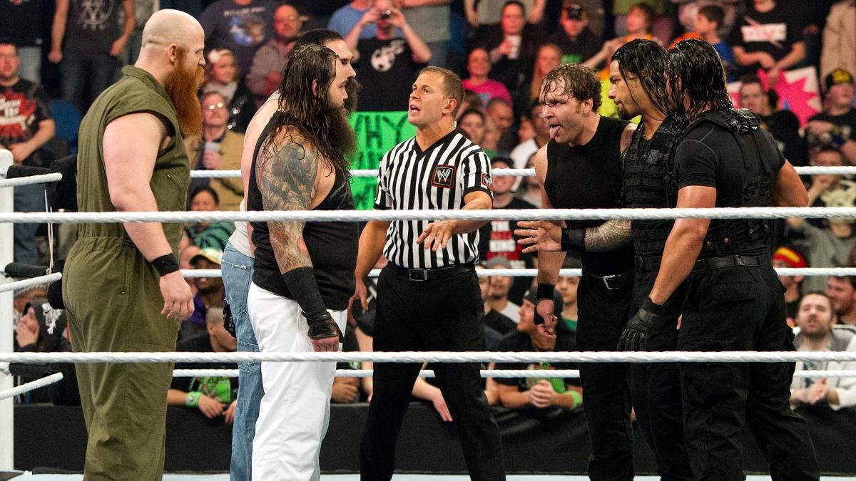 The Wyatt Family squaring off with The Shield at WWE Elimination Chamber 2014