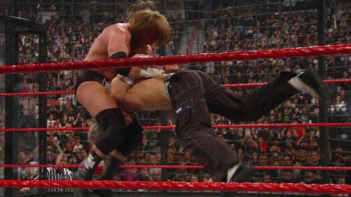 Triple H hitting a Pedigree to Jeff Hardy at No Way Out 2008