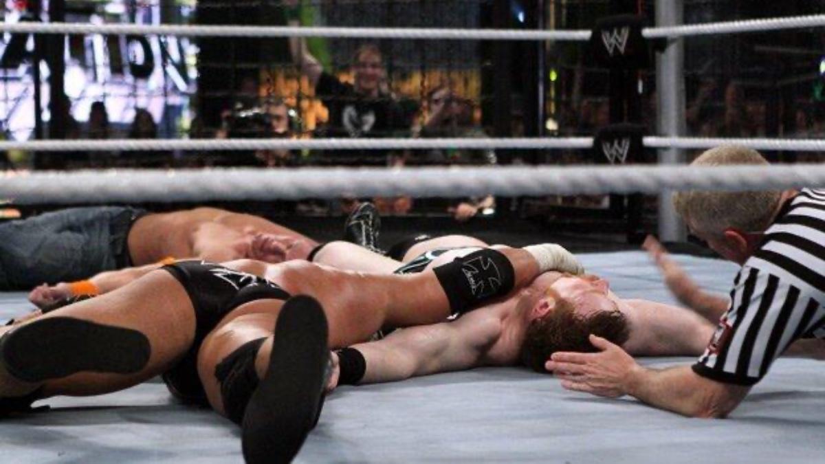 Triple H pinning Sheamus at WWE Eliminaton Chamber 2010
