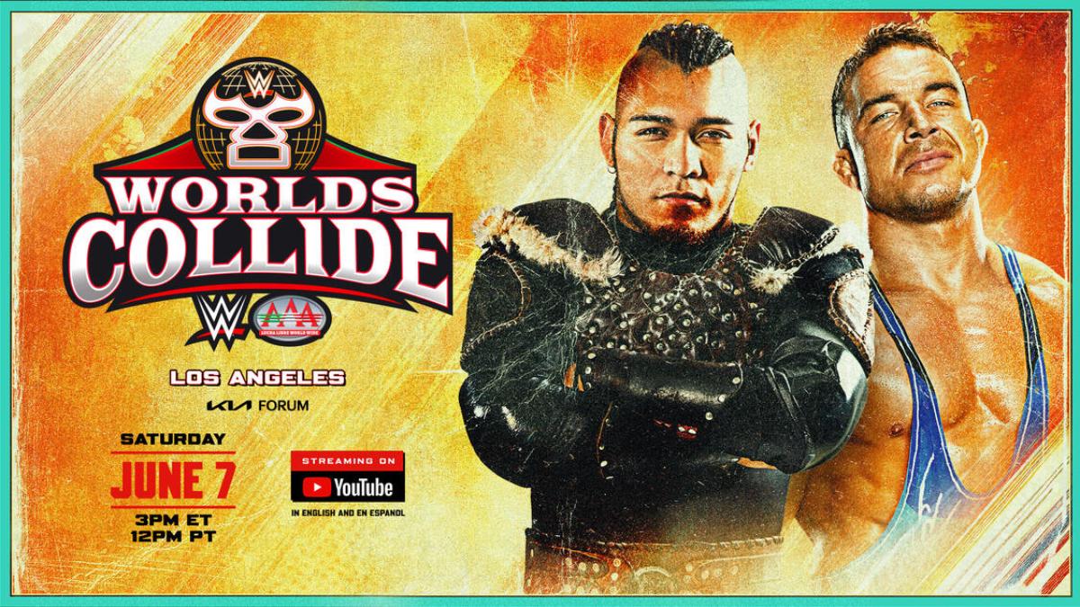 WWE x AAA Worlds Collide graphic for El Hijo del Vikingo vs. Chad Gable