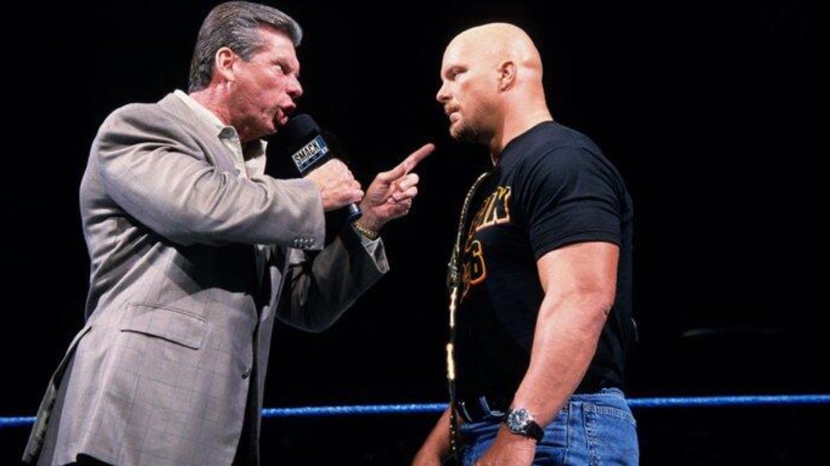 Vince McMahon pointing and shouting at Steve Austin on 2001 episode of WWE SmackDown