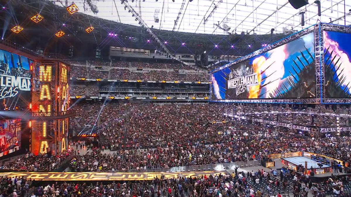 Crowd at WWE WrestleMania 42 inside Allegiant Stadium