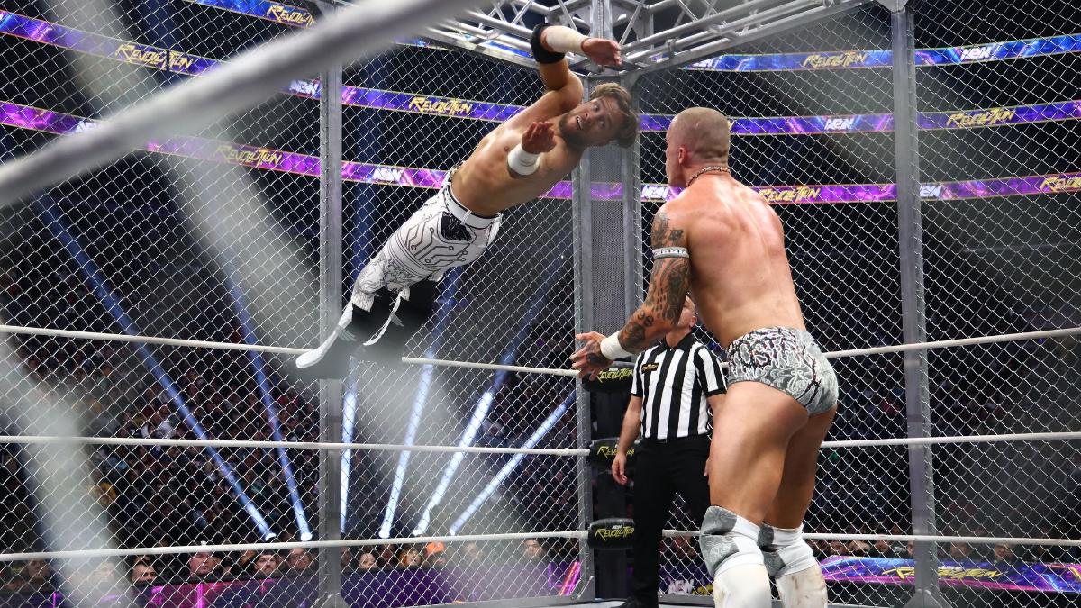 Will Ospreay hitting an Oscutter to Kyle Fletcher at AEW Revolution 2025
