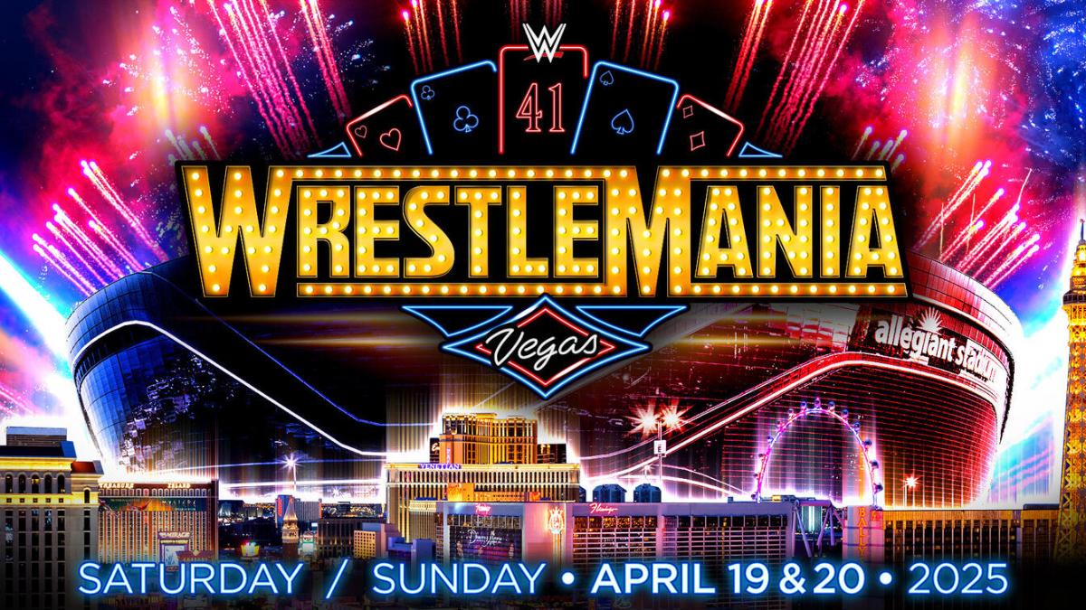 WrestleMania 41 logo with Las Vegas strip as background 