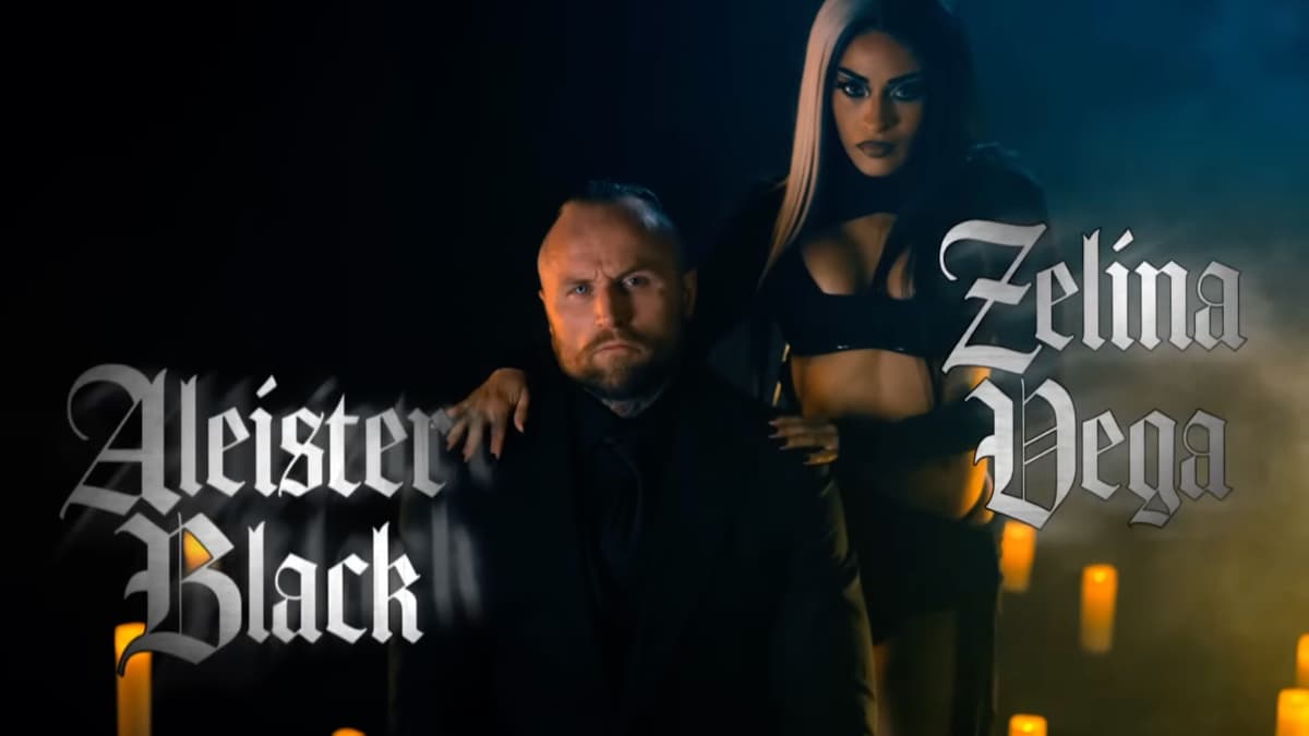 Aleister Black and Zelina Vega in a WWE backstage vignette